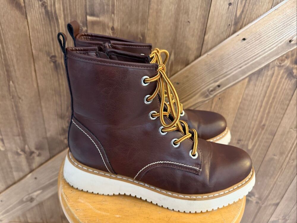 Madden Girl Kentt Womens Size 8M Brown Lace Up Combat Ankle Boots Lug Sole
